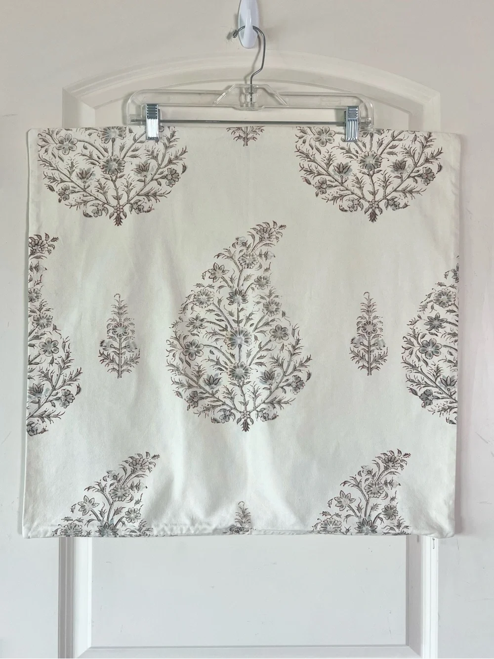 Vintage Pottery Barn Paisley Floral Block Print  Brown and Blue Euro Sham 24x24